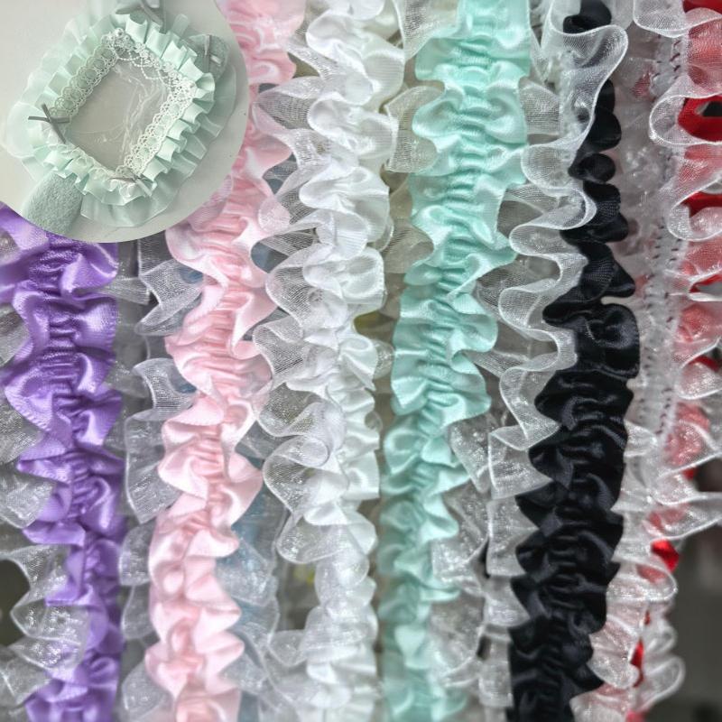 Lolita Satin Falten Spitzenbesatz 4cm Breit Rüschenkante für DIY Kleid Tasche Kleidung Dekor Nähen Bastelzubehör