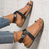 Flat-bottomed Cork Sandals Women's Belt Buckle Comfortable Large-size Set of Toe Sandals