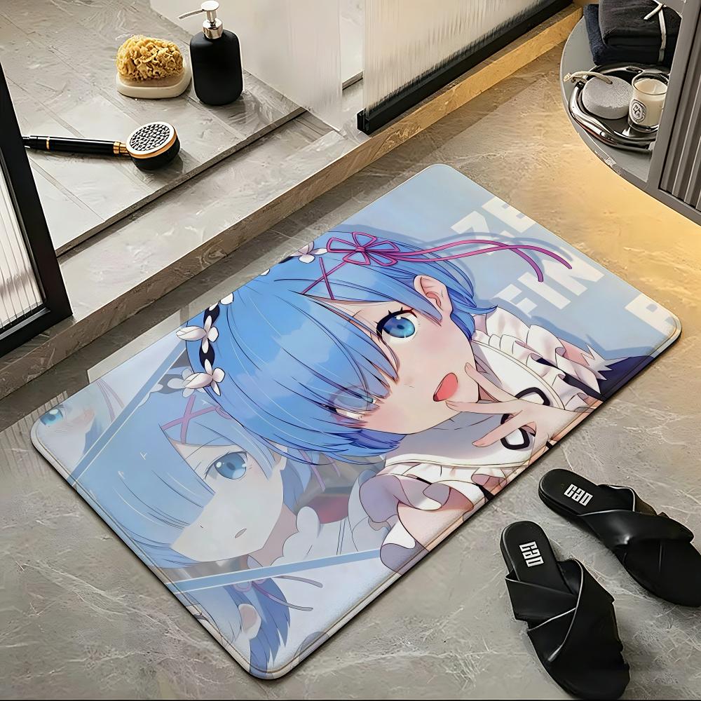 anime R-ReZero R-Rem Floor Mat Soft Flannel Floor Mat  Suitable for Entryways, Living Rooms, Bedrooms, and Bathrooms