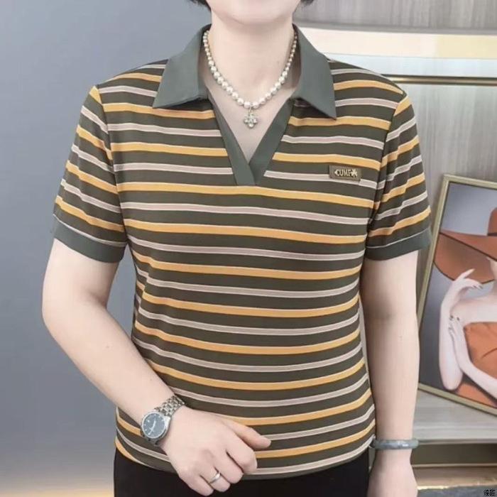 Women s Short Sleeve Loose Fit Top for Moms - Mid-aged Style 3XL