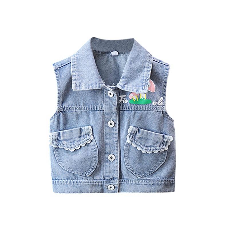 

Детский джинсовый жилет с лацканами без рукавов на пуговицах для девочек 2-12 лет 120