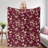 Wine Floral Flannel Blanket Warm Soft Halloween Christmas Couch Warm Cozy Decorative Decor Gift for All Season