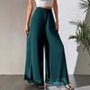 Women Dark Green High Waist Sheer Chiffon Wide Leg Loose Flowy Casual Long Palazzo Pants