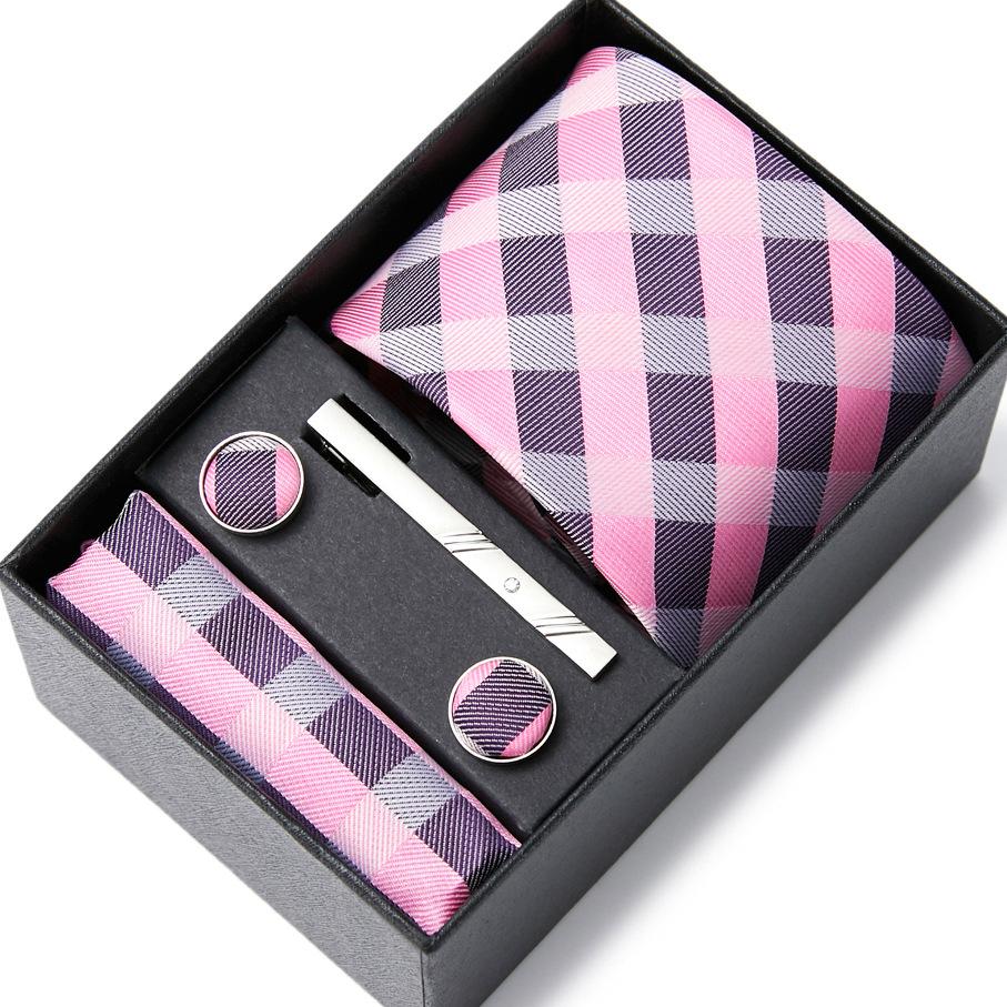 Tie Men'S Business Professional Dress Suit Blue Striped Gift Box Polyester Silk 7.5Cm Business Gift