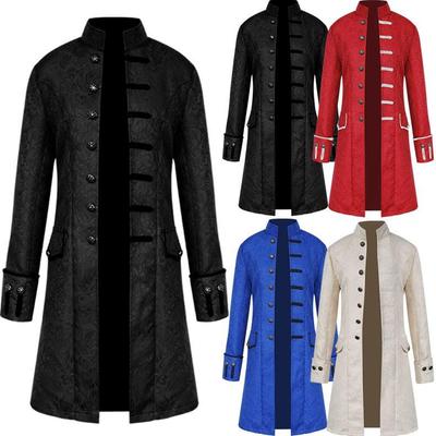 Men's Solid Color Steampunk Retro Stand Collar Coat for Halloween
