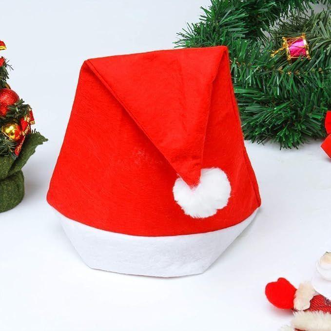 Classic Santa Cap, Unisex Christmas Cap for Adults and Kids, Comfortable Soft Red and White Hat, Free Size, Holiday Party Decorations