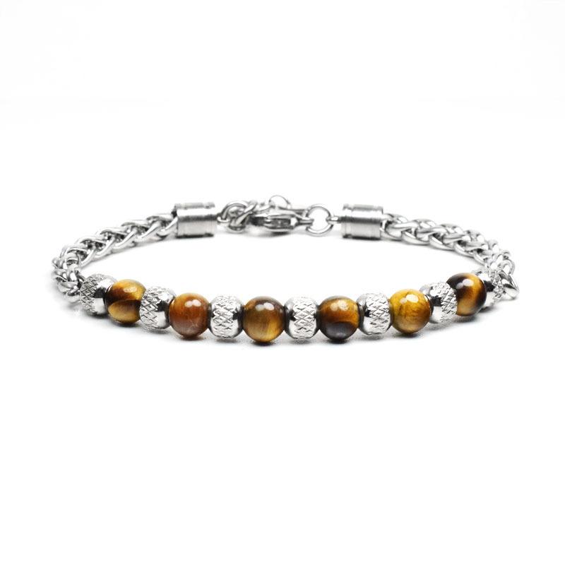Noter Stainless Steel Braelet Men Adjustable Chain Link Braclet Homme 6mm Natural Sodalite Onyx Tiger Eyes Braslet Pulsera Gift