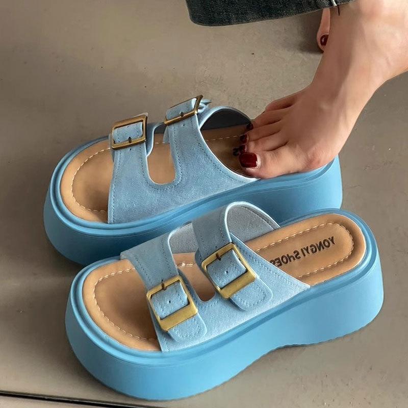 French casual thick-soled cool slippers for women's summer wear, high-end new models, beautiful going out with skirts, H-shaped slippers