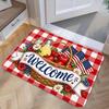 1pc, 2D Flat Printing, American Country Style Welcome Doormat with Red and White Checkered Picnic Basket and Apple Floral Pattern, Colorful Non-Slip M