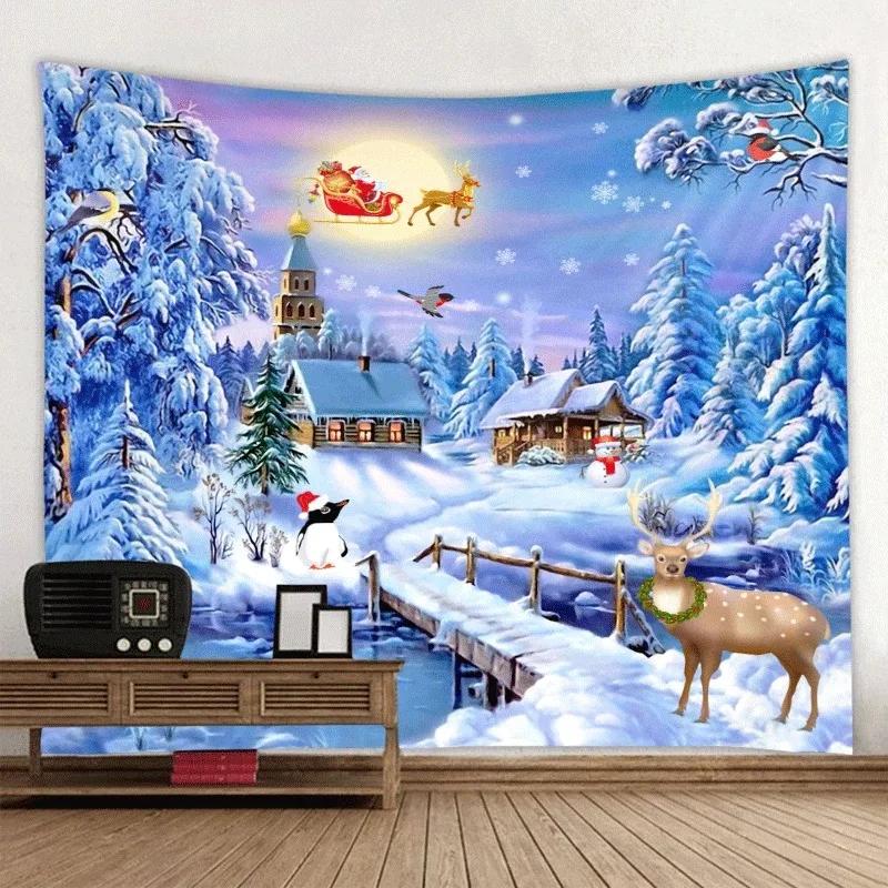Christmas Snowy Landscape Home Living Room Bedroom Wall Decoration Tapestry