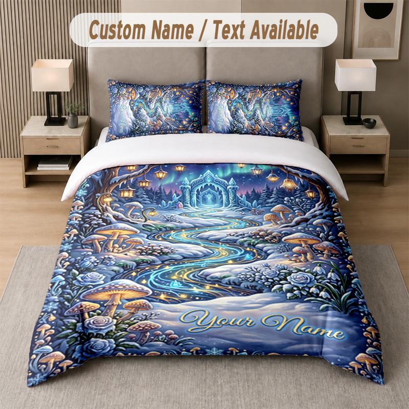 Winter Snow Theme Custom Text Or Name 3Pcs Bedding Set 1 Flat Sheet & 2 Pillowcases Personalized Home Bedding