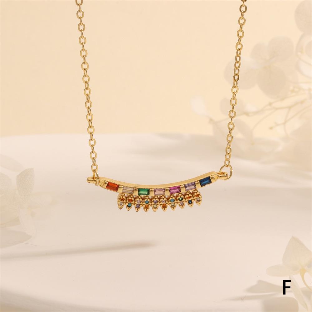 Colorful T-Shaped Zircon Pendant Necklace with Star Clavicle Chain for Women