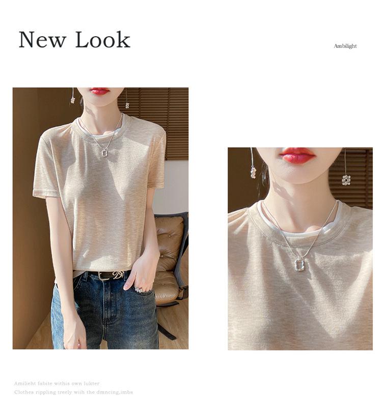 Summer Colorblock Round Neck Knitted Short Sleeve Women's Casual Top