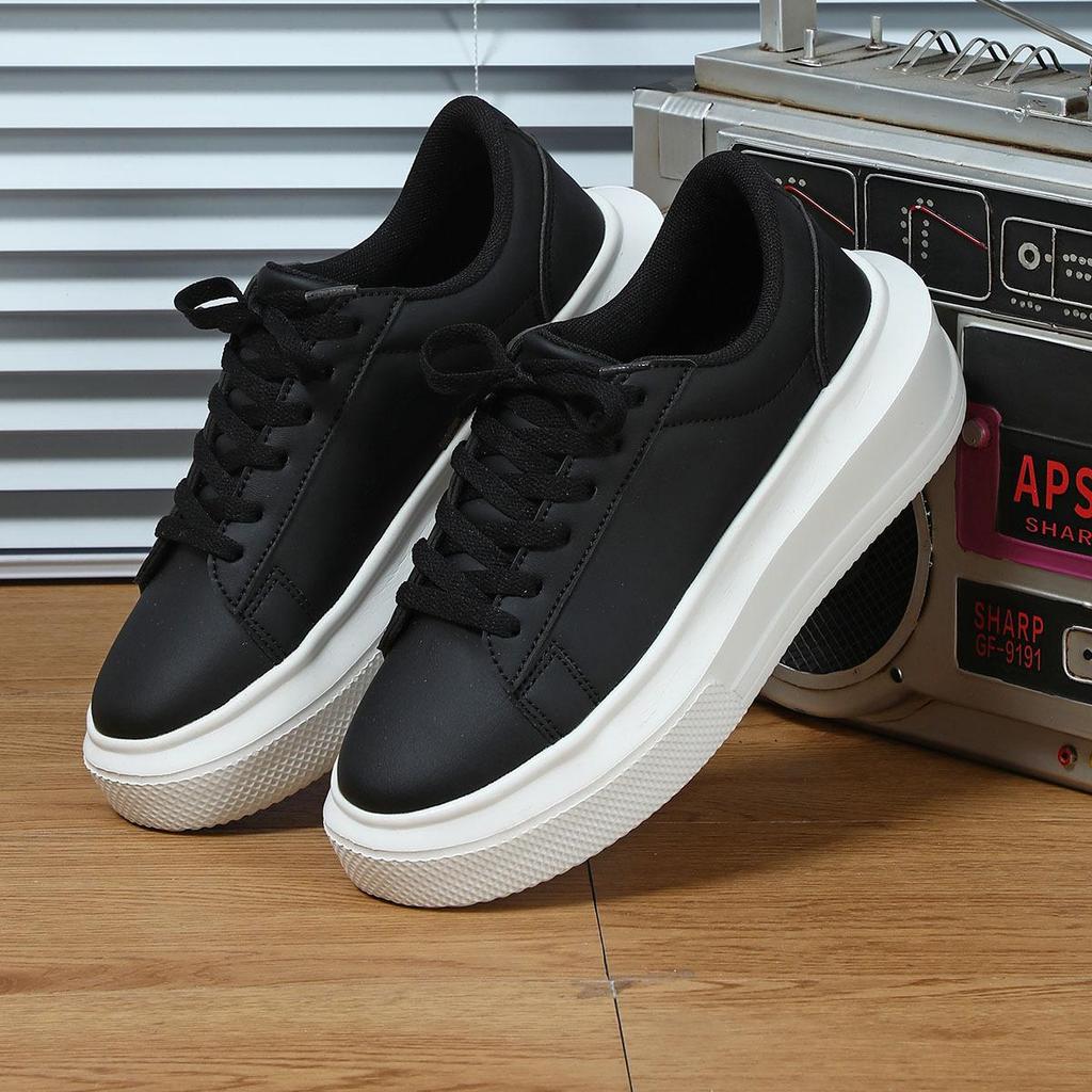 Fashion Women Platform Sneakers Thick Bottom Height‑Increase Casual Sports Shoes Men PU Leather Waterproof Walking Shoes