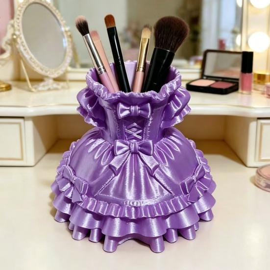 3D Printed Dress Shape Pen Holder, Cute Desk Organizer for Makeup Brushes Stationery, Creative Home Office Decor