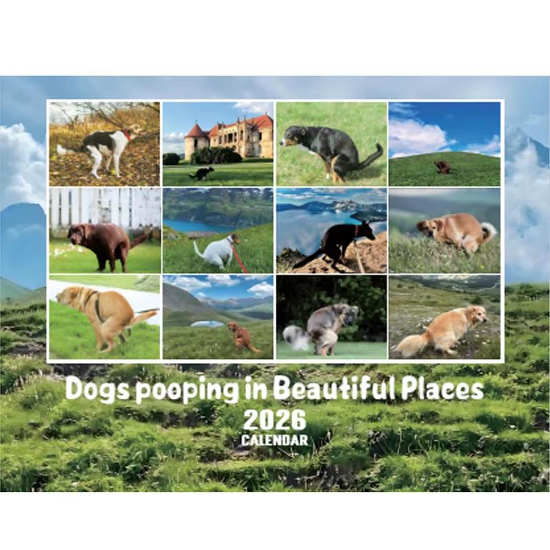 2026 Pooping Dogs Calendar Funny Gag Gifts Daily Weekly Monthly Planner & Agenda Schedule Organizer Wall Calendar for Home Decor