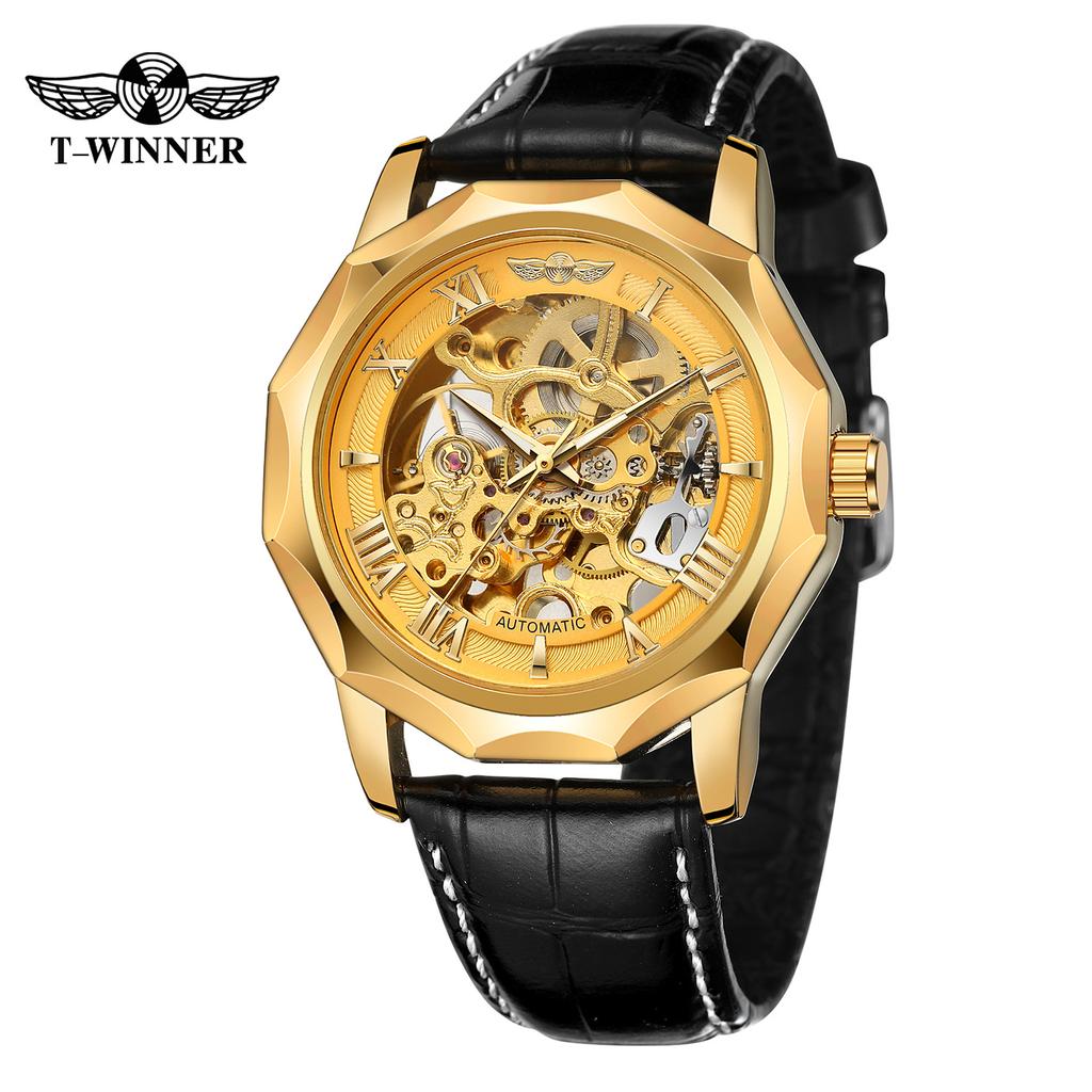 T-winner Herrenmode, lässig, hohl, mechanisches Uhrwerk, automatische mechanische Uhr