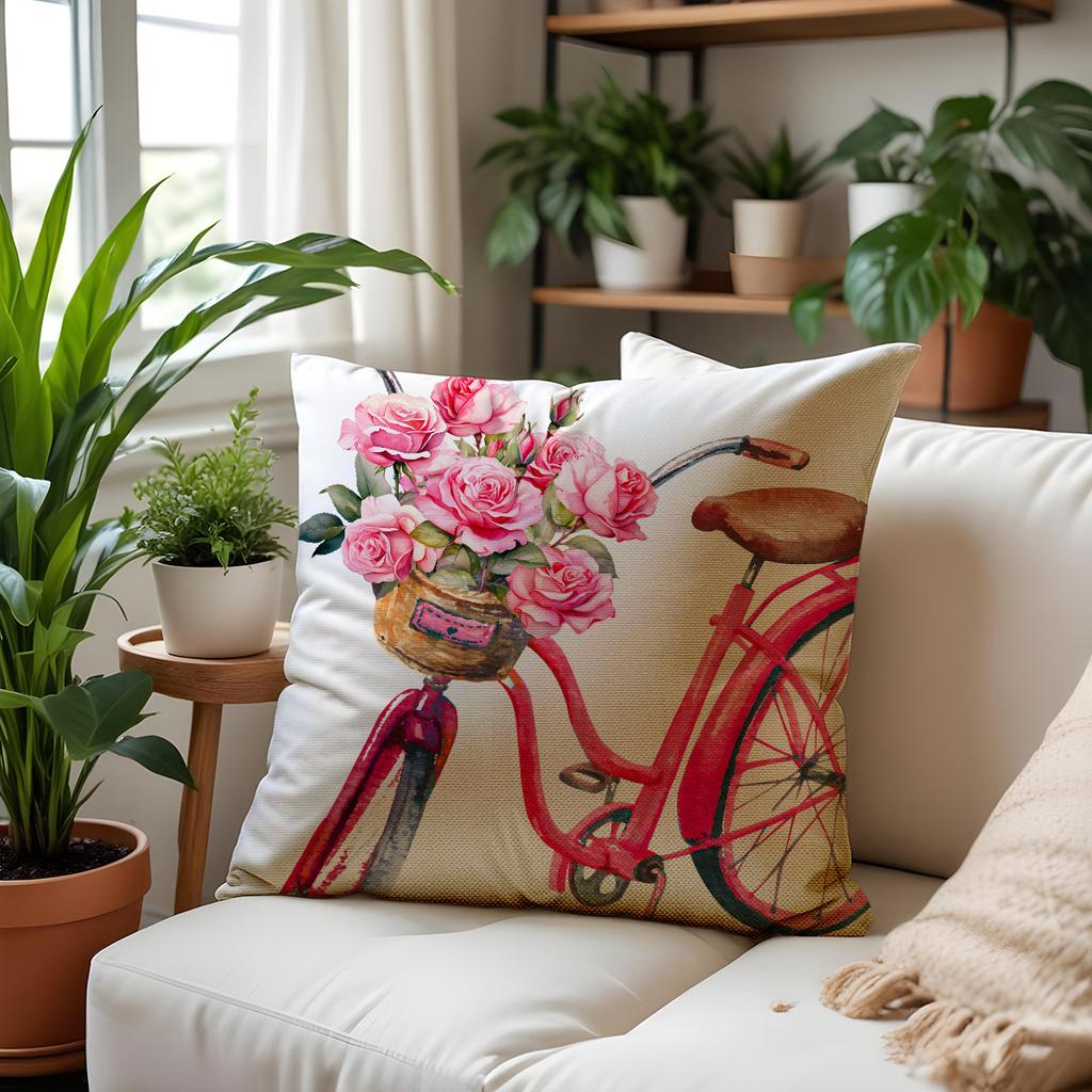 Spring Flowers Pillow Case Line Print Home Ambient Cushion Pillow Case