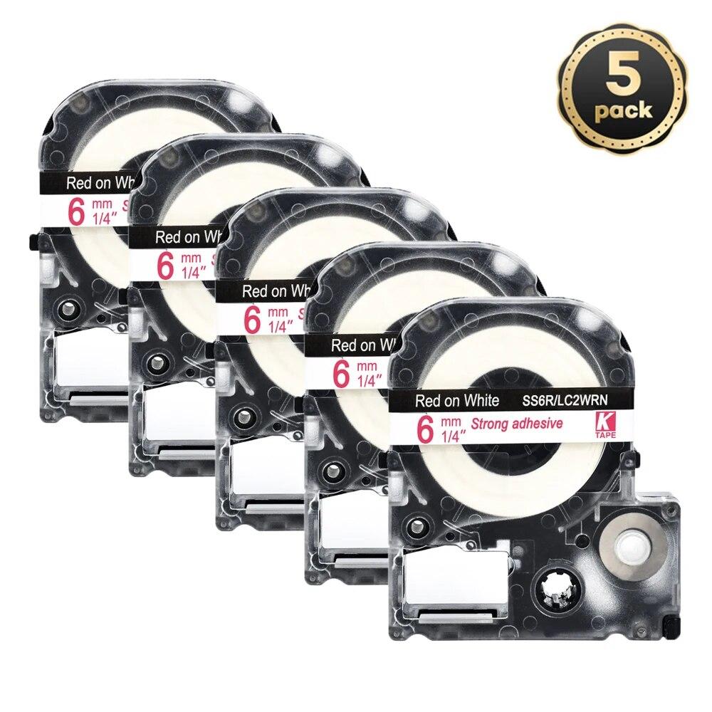 5 Packungen 6 mm mehrfarbige Etiketten, kompatibles Epson-Etikettenband SS6KW LC-2WBN9 SC6YW SC6BW SC6RW für Kingjim Epson-Drucker LW300 LW400