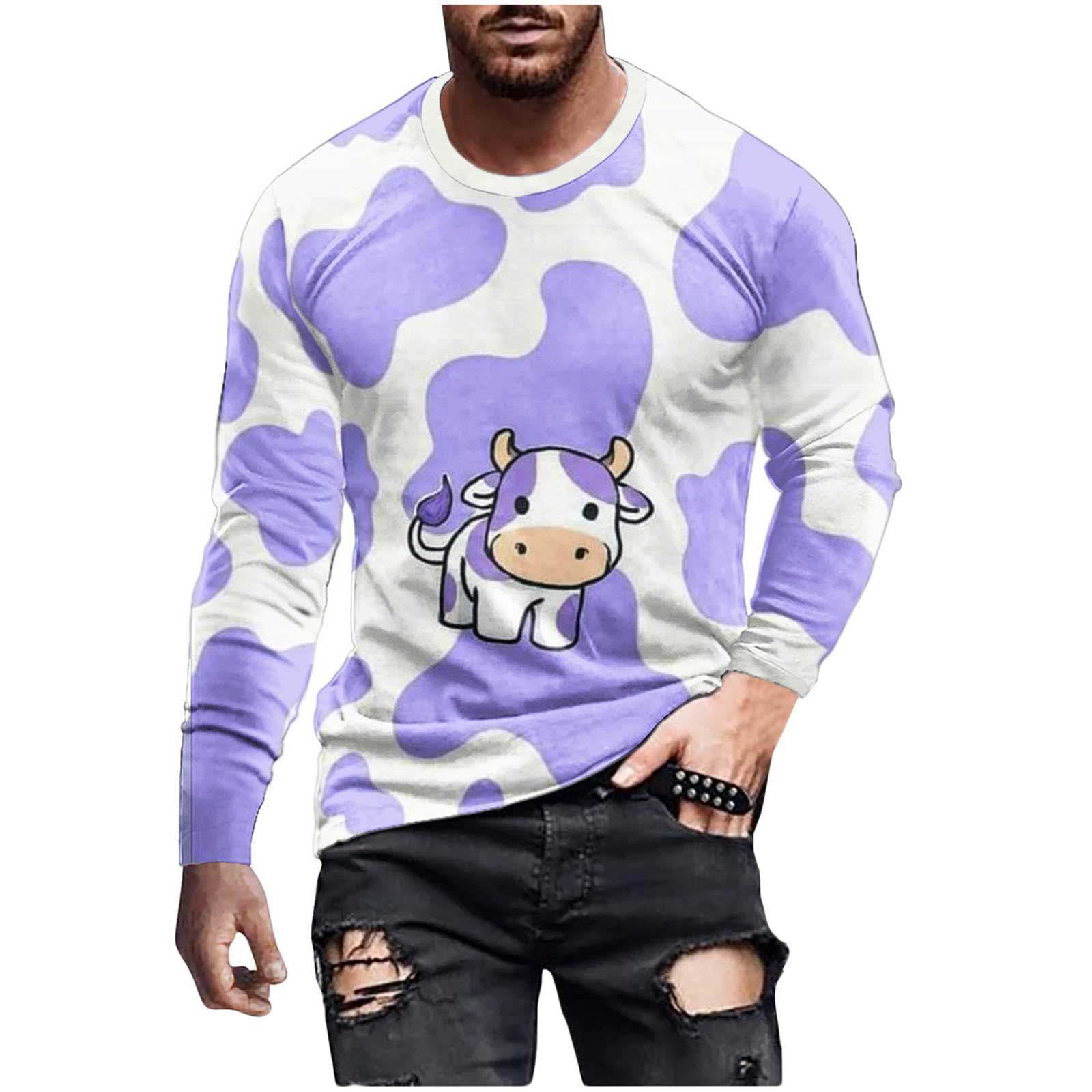 

Весенне-осенняя футболка с круглым вырезом, с 3D-принтом в пятнистый коровій узор, модная повседневная мужская футболка с длинным рукавом 5XL