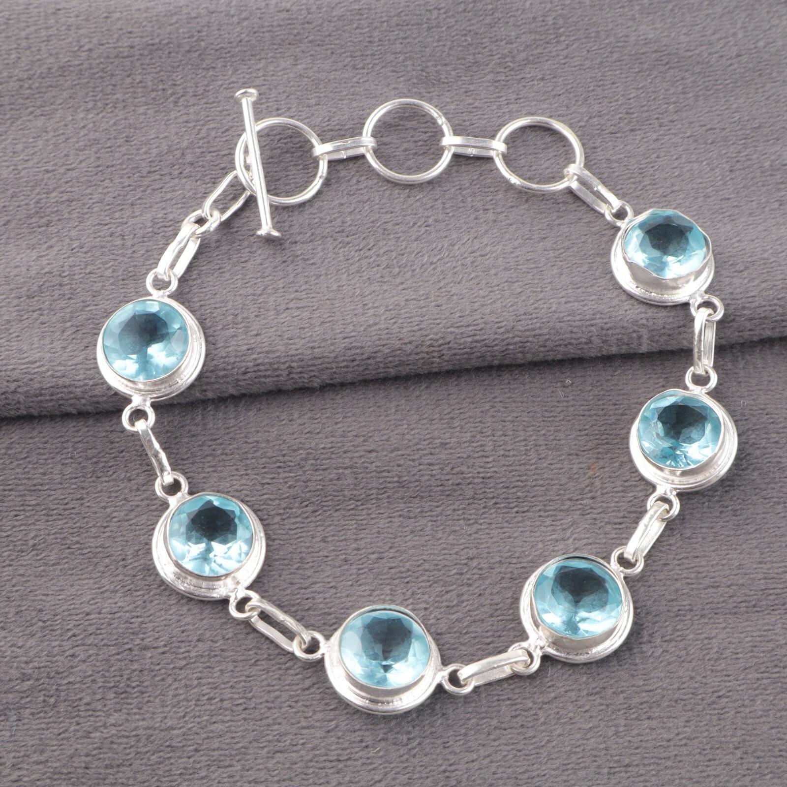 

Натуральный голубой топаз, драгоценный камень, ювелирные изделия из серебра 925 пробы, браслет ручной работы RB-13-4