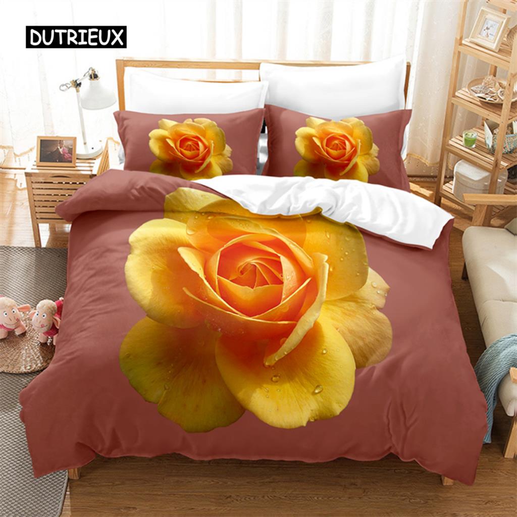 Yellow Flowers Queen Size Sleep Bedding Collection Bed Cover Collection Bedding Digital Printing Bed Linen King Size Size Bed Cover Collection Bedding
