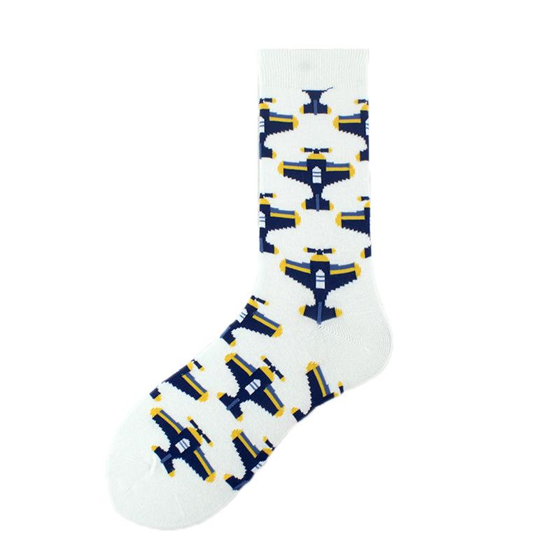 Happy Funny Unisex Painting UFO Astronaut Outer Space Rocket Men Crew Socks Male Boys Streetwear Cotton Causal Skateboard Sox