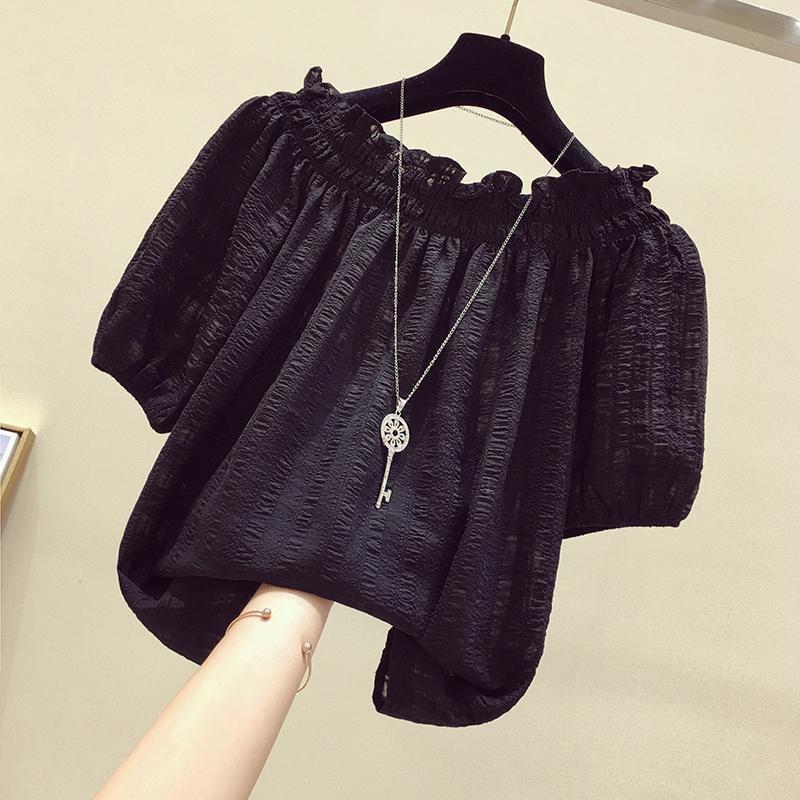 Women Blouse Summer Tops Solid Color Puff Sleeve O-Neck Tunic Female Shirts Loose Casual OL Work Blusas Oversized