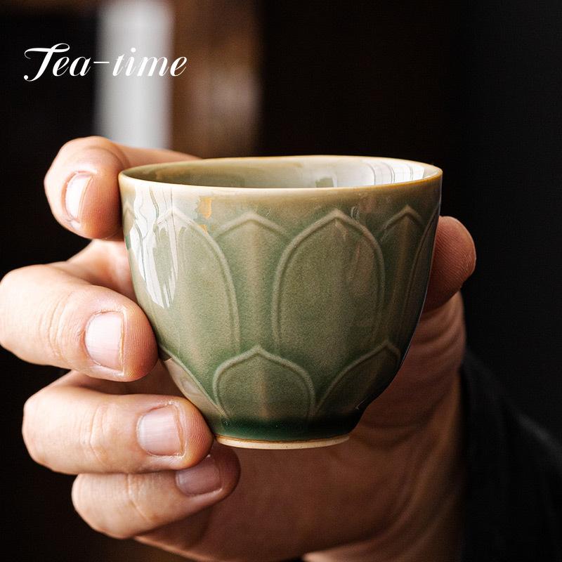 120ml Boutique Yue Kiln Celadon Lotus Exquisite Cup Tea Cup Retro Kung Fu Tea Master Cup Ceramic Single Personal Cup Drinkware