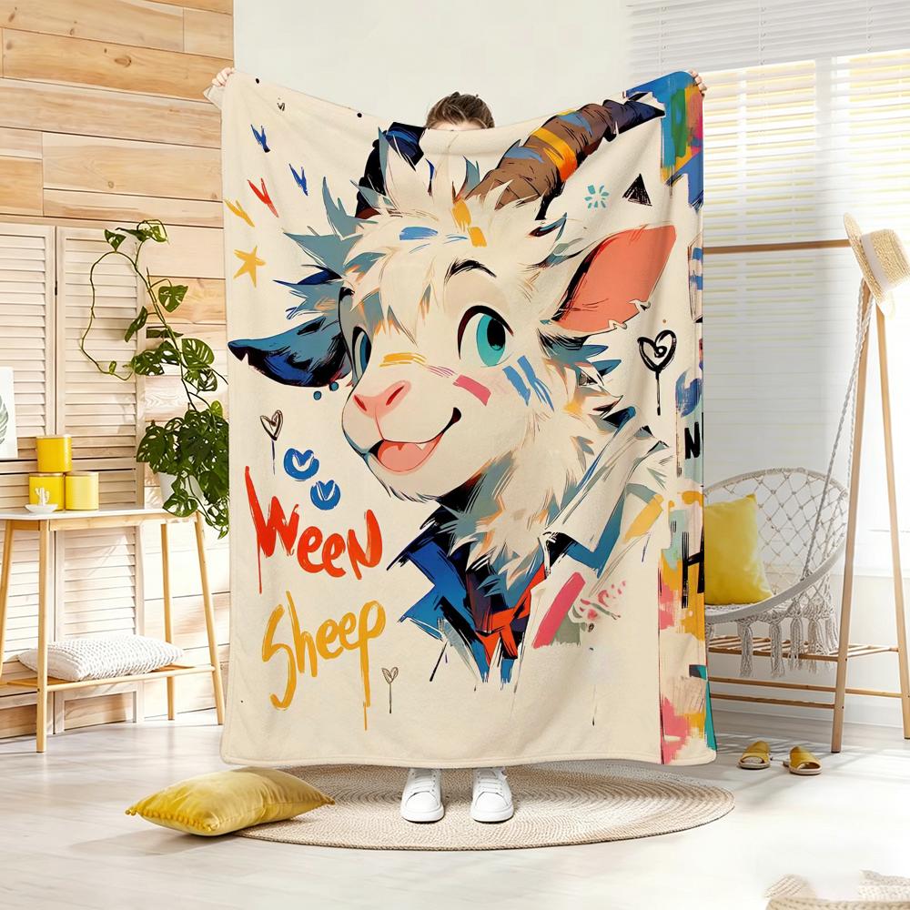 Painting Cartoon sheep Throw Lightweight g Flannel Blanket Soft Skinfriendly for Summer Cooling