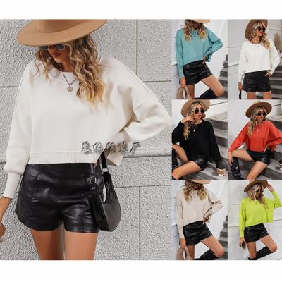2024 Autumn And Winter European And American Fashion Round Neck Women'S Knitted Sweater Solid Color Loose Pullover Sweater