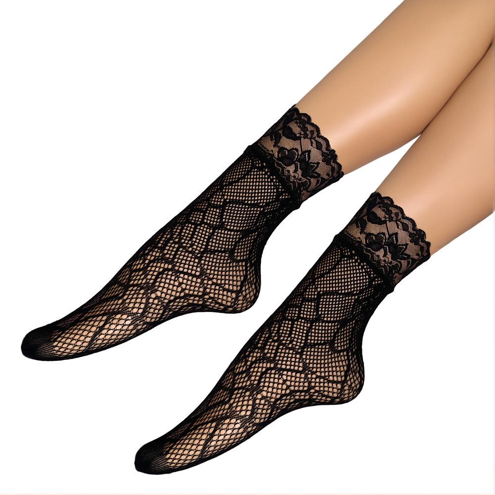 Chaussettes d'été en dentelle résille Perle Noire - Respirantes, Invisibles Grandes Tailles