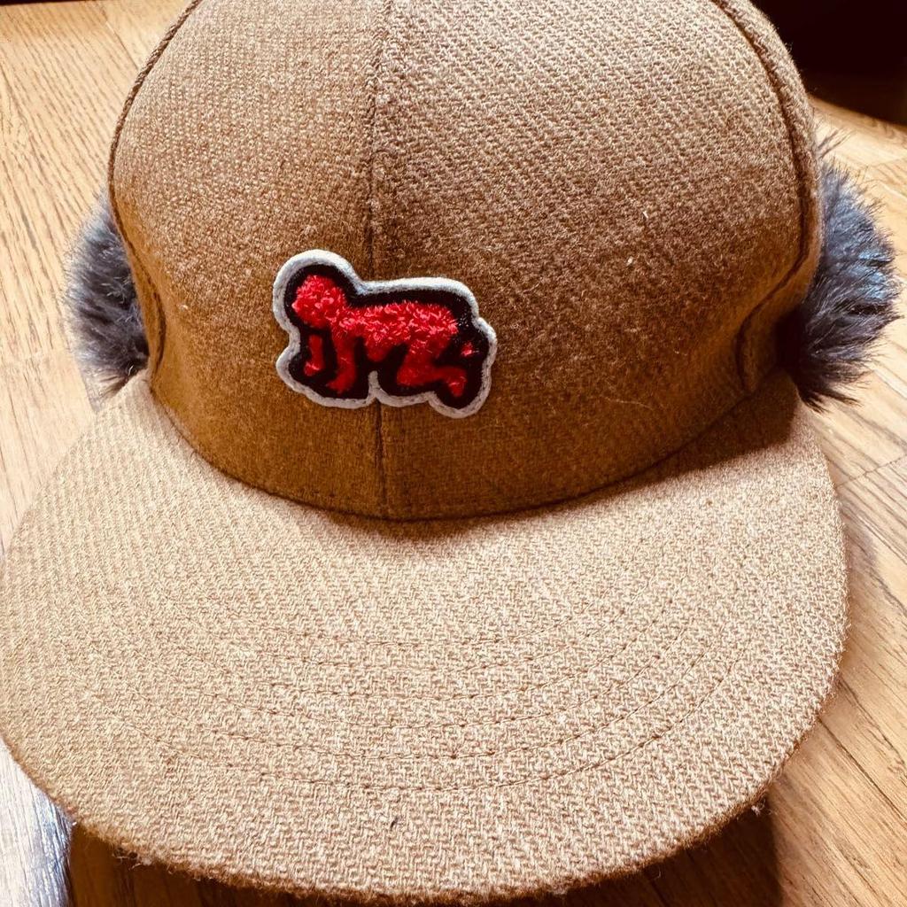 Used CA4LA Kashira Keith Haring Flight Cap 2way Faux Fur Fluffy Brown