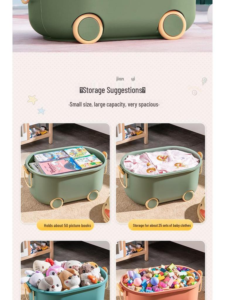 Children's Cartoon Storage Box with Wheels - Large Capacity Organizer for Toys, Clothes, and Snacks