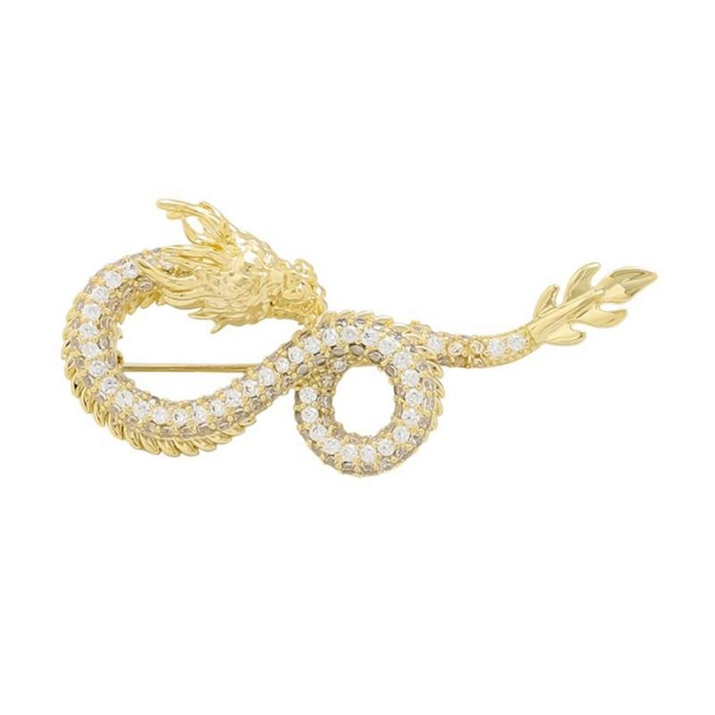 Chinese Zodiacs Shape Brooch Sparkling Dragons Zircon Lapel Pins for Women Animal Themed Breastpins Stylish Accessory