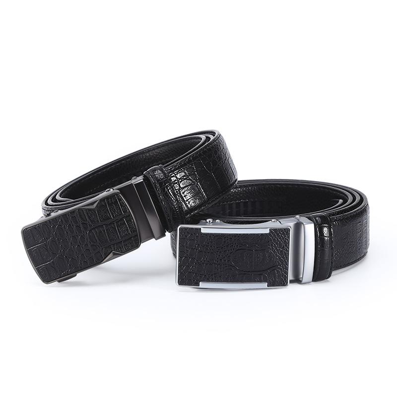 New Popular Leather Belt Men's Casual Business All-Match Comfort Click Belt Crocodile Pattern Pant Belt with Goods