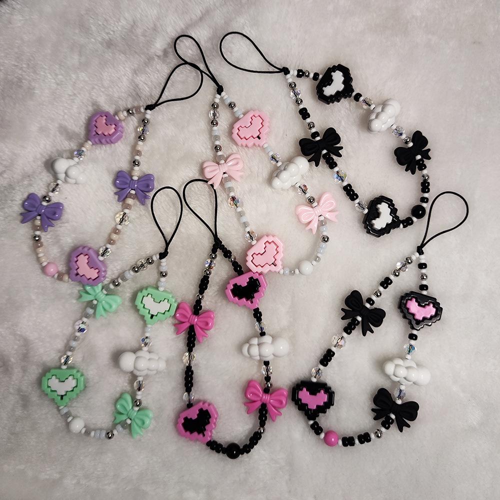 KKBEAD Love Beaded Phone Chain Pendant - Girls' Bow, Japanese & Korean Style Lanyard