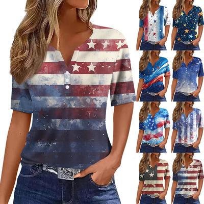 Dámské tričko Tričko Potisk knoflíku Krátký rukáv Denní víkend Móda Basic Top s výstřihem do V