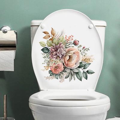 Toilet Sticker Floral Pattern Toilet Lid Sticker Self-Adhesive Bathroom Decal for Home