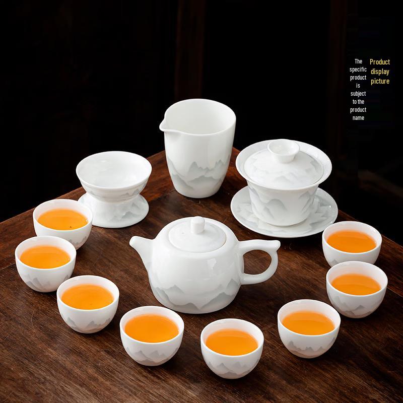 Chaxun Guofeng Mutton-fat Jade Ceramic Tea Set