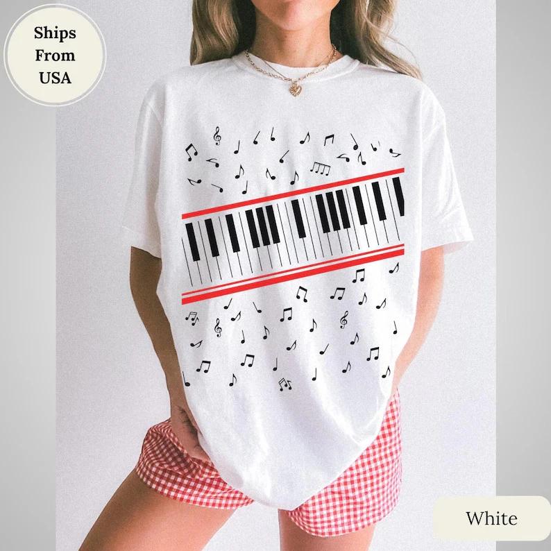 Retro Pop Music Piano Keys Graphic T  Shirt Vintage Music Fan Tee S