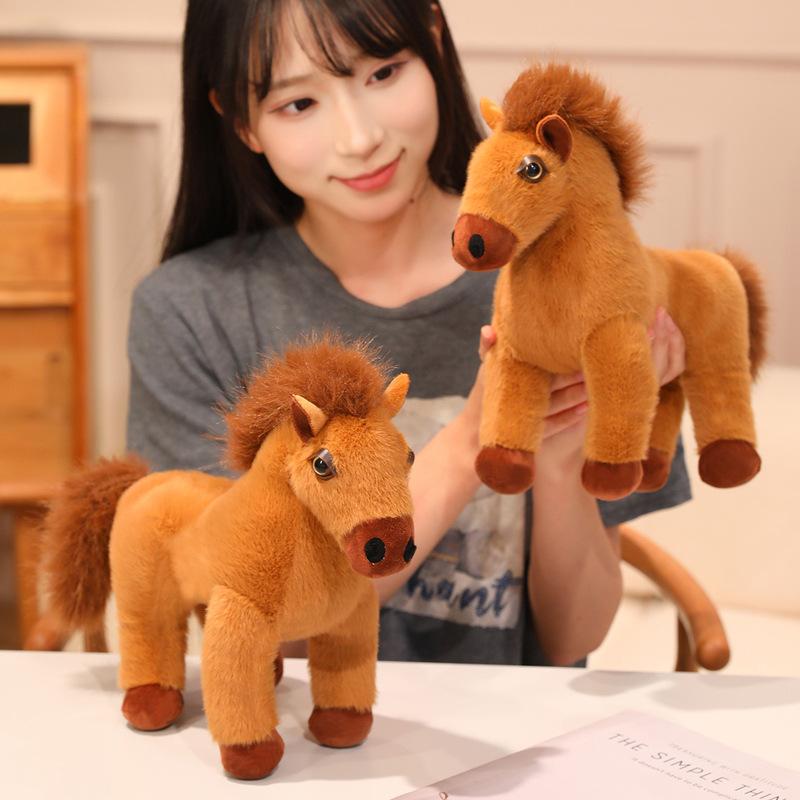 Simulation Pony Doll Plush Toy Brown Pony Zodiac Horse Doll Children Soothing Doll