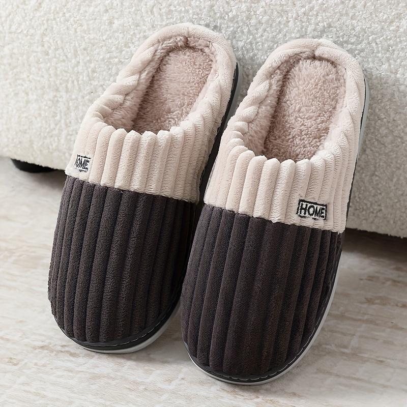 Plus Size Men s Cozy Vintage Color Block Fuzzy Slippers - Soft Comfy Non Slip Thermal Casual Lightweight Warm and Breathable Shoes for Winter 40-41 чёрный 1097₽