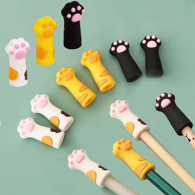 3Pcs/Set Kawaii Cat Pencil Cap Cartoon Silicone Pen Topper Covers For Kids Cute Pencil Extender Stationery School Supplies