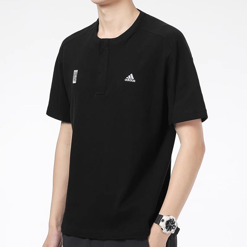 adidas Henley Sport Casual Short Sleeve Tee Men Tops Black GP1816