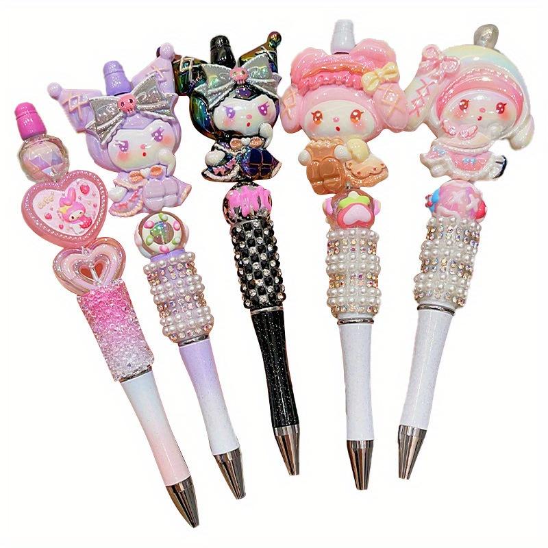 6pcs HelloKitty Sanrio Cartoon Anime Kuromi Water Diamond Rotating Neutral Pen Sanrio Beaded Ballpoint Pen Student Learning Supplies Gift Back