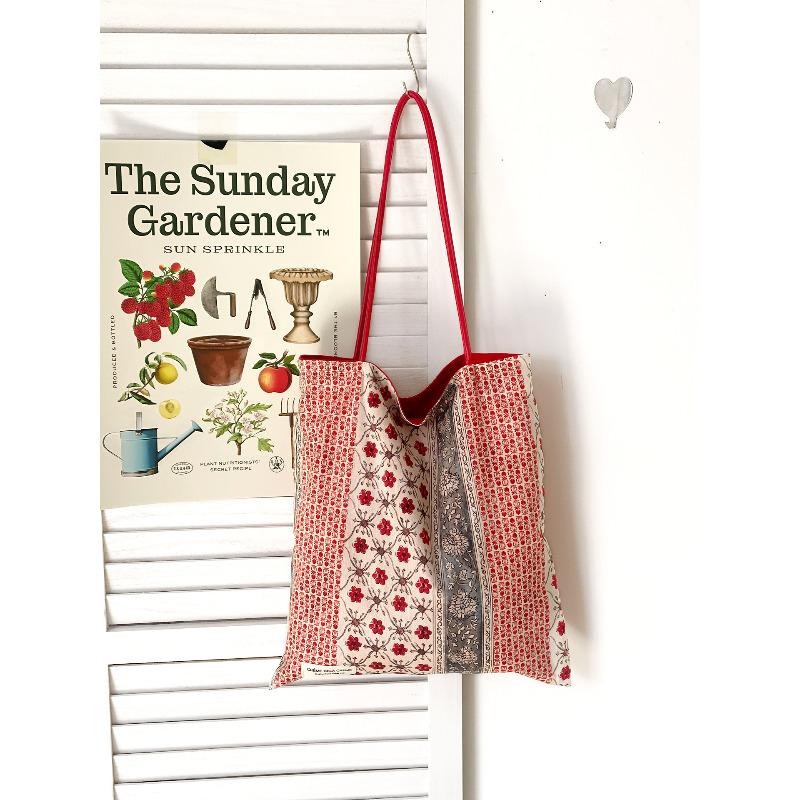 Spring New Korean Style Floral Double-Sided Shoulder Bag for Women Fresh Travel Canvas Tote Handbag