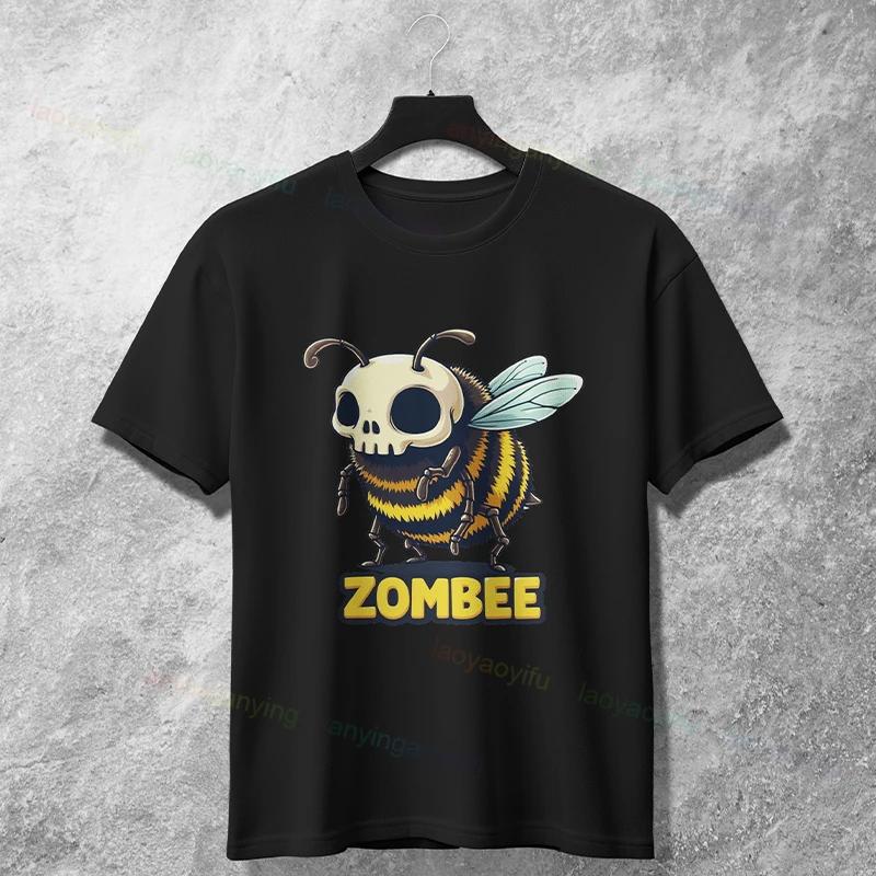 Skull Bee Graphic Tee Unisexs Round Neck Cotton TShirt Casual Trip Apparel S