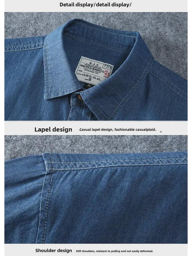 Men's Plus Size Summer Cotton Denim Short Sleeve Casual Lapel Shirt
