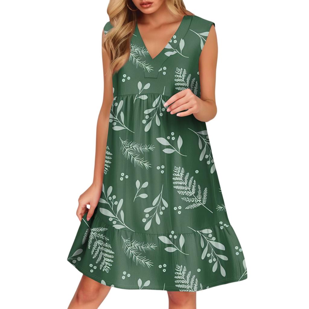 Women's Casual Fashion Breathable V-neck Vest With Pockets Floral Holiday Dress